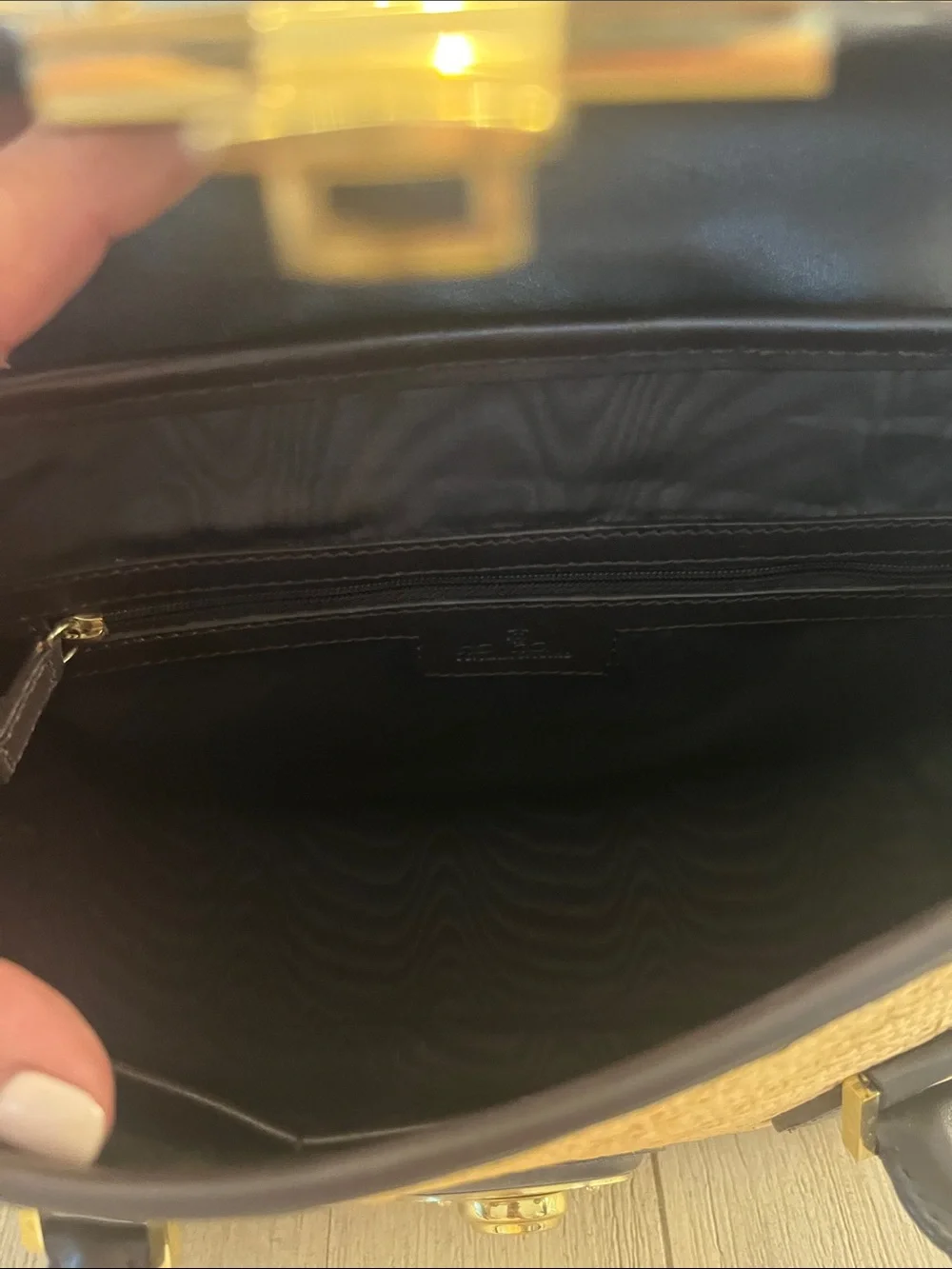 Brooks Brothers Beige Woven Satchel with Dark Brown Trim